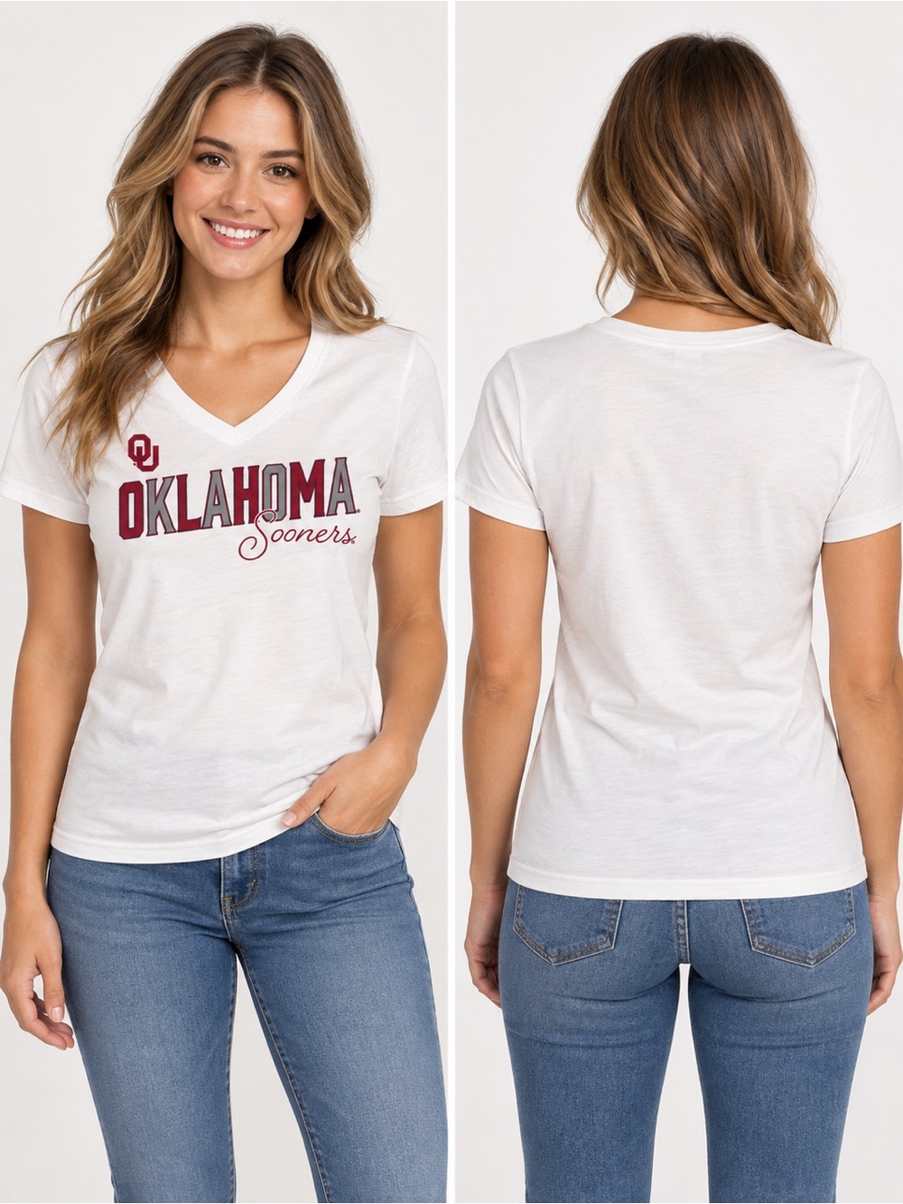 Target 🎯 Oklahoma Sooners White V-Neck Tee - Collegiate Short Sleeve Top